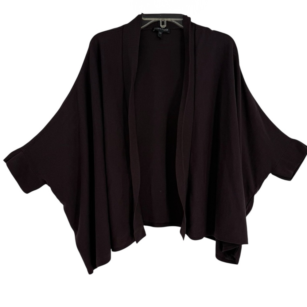 Eileen Fisher Size Medium Silk Blend Dolman  Sleeve Open Cardigan Sweater Plum